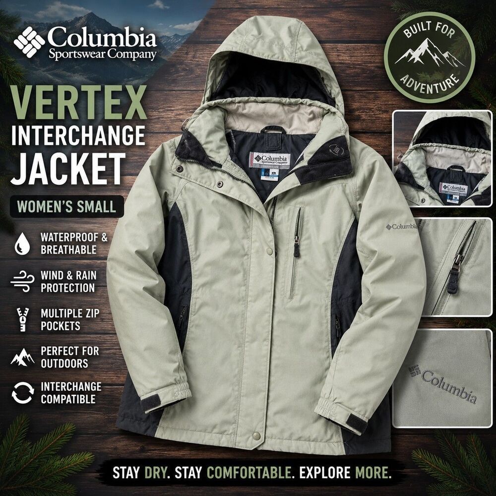 Columbia Vertex Interchange Women's Small Hood Waterproof Jacket Green Gray Coat